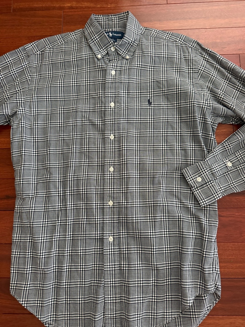 Polo Ralph Lauren Blake Men’s Large Black Check Shirt Blue Pony 100% Cotton